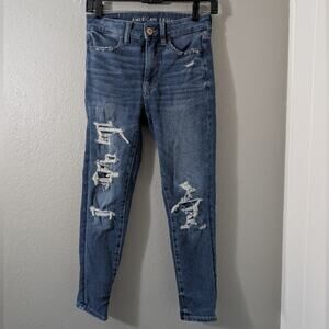 American Eagle Outfitters Women's Ripped Blue Skinny Jeans High Rise Jegging